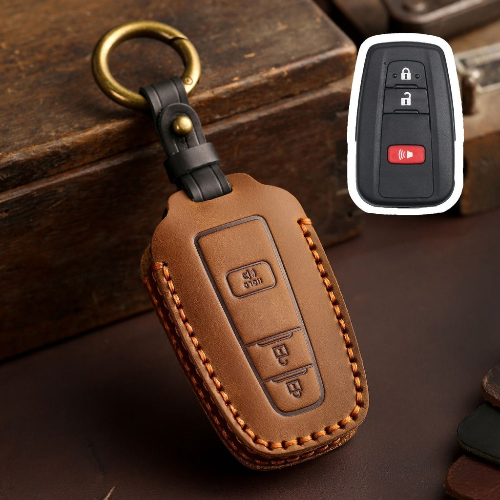 Carsine Toyota Camry Leather Car Key Cover 2,3,4 Button Brown / 3 Button-A