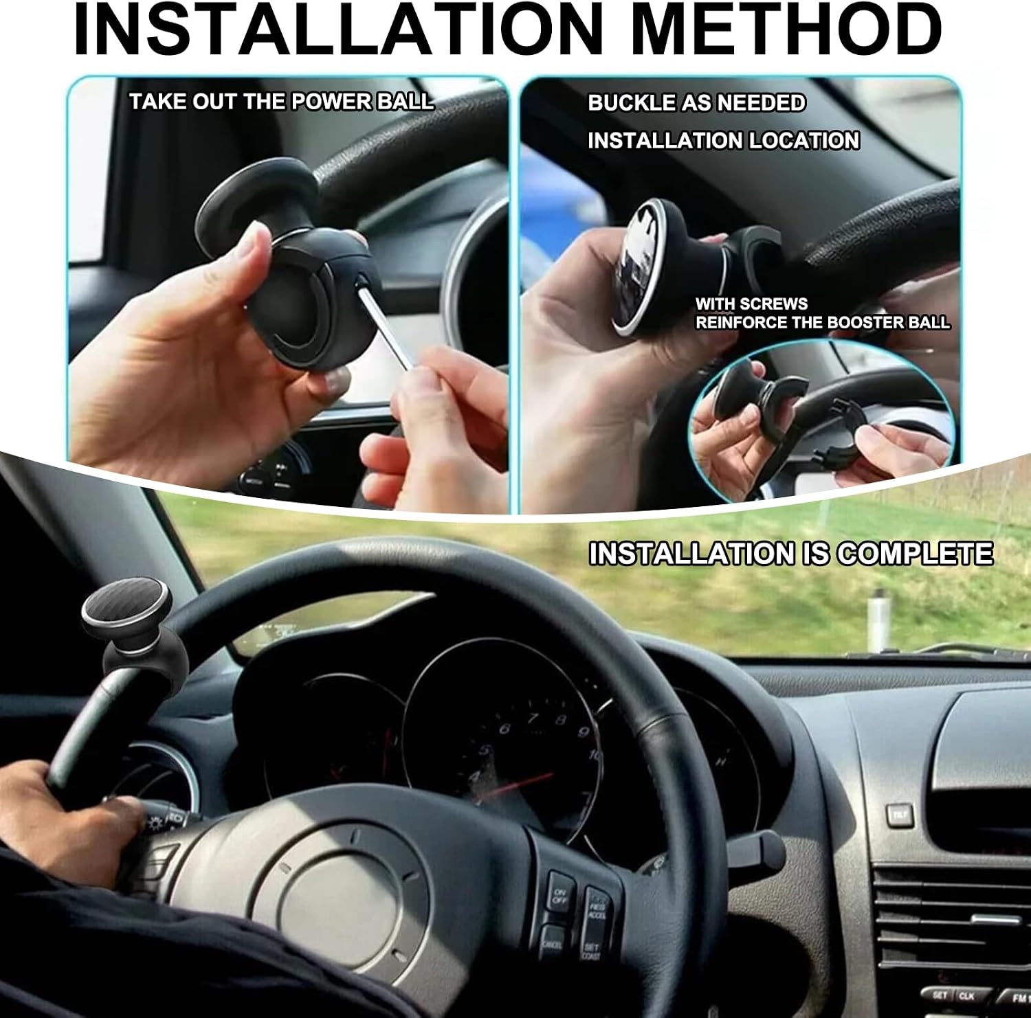 Steering Wheel Knob, Car Steering Wheel Grip Aid, Ball Handle Power Assister Knob Universal Car Wheel Spinner for Cars, Semi Truck, Forklifts, Tractors, Boat, and Golf Cart