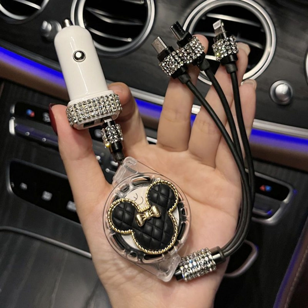 Mickey Rhinestone Car Retractable Charging Data Cable