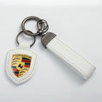 Genuine Leather Porsche Crest Keychain