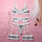 Sexy Damenunterwäsche mit Kuhmuster, Strumpfhalter, G-String, Tanga