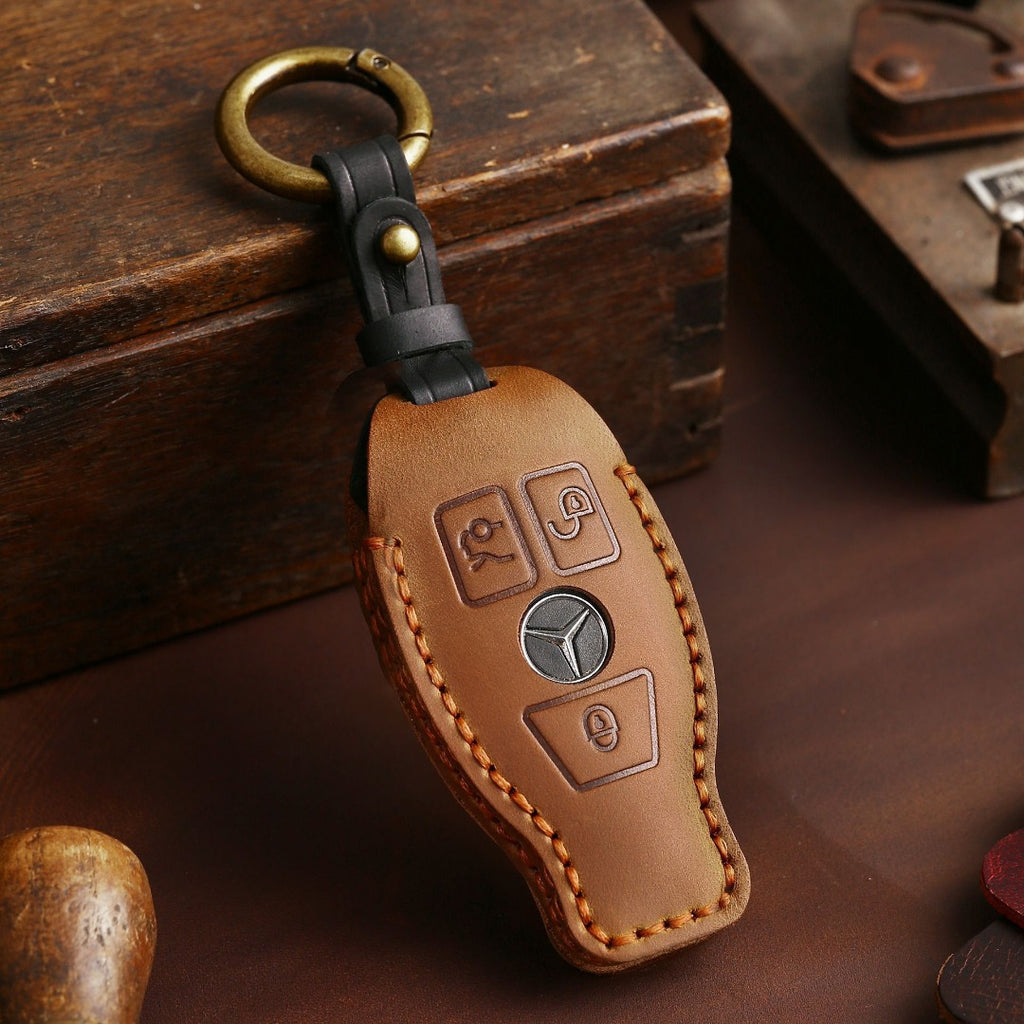 Étui de clé de voiture en cuir Mercedes-Benz à 2 ou 3 boutons