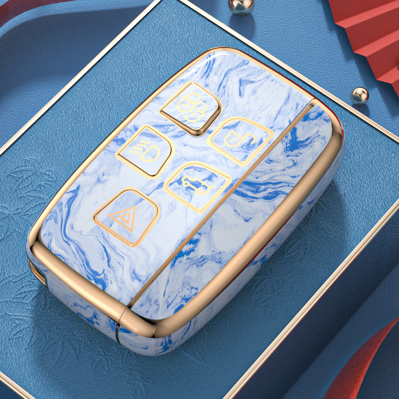 Carsine Land Rover Jaguar Car Key Case Gold Inlaid With Jade Blue / Key case