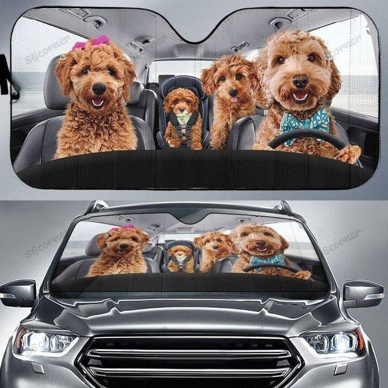 Carsine Pitbull Dog Family Car Sunshade Ivory